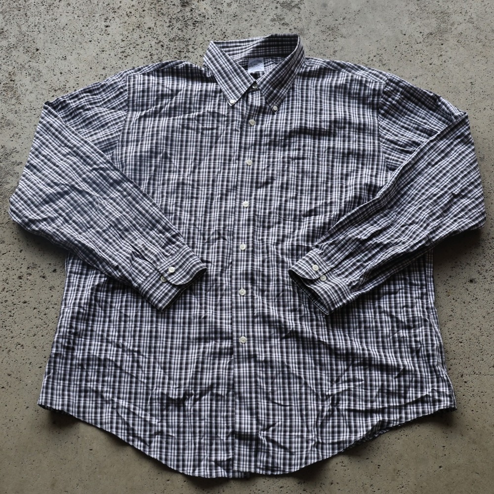 Brooks Brothers Original Polo Shirt Mens XXL Black White Plaid Non-Iron Cotton